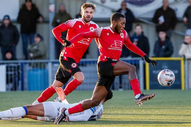 Eastbourne Borough - pictured in their recent win at Havant - return home this weekend to welcome Worthing | Picture: Lydia Redman