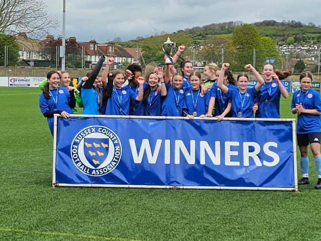 Worthing United U14 Girls with the cup | Picture supplied by WUFC Youth