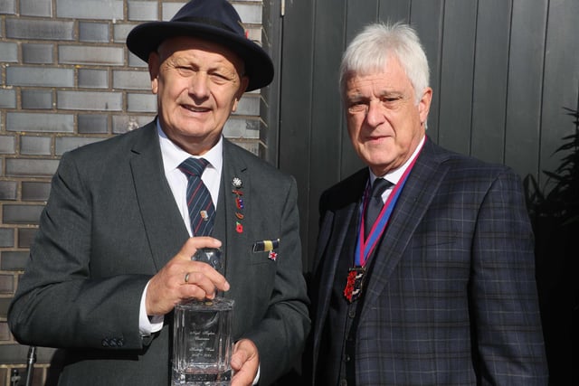 Hastings Week 2022. Opening Ceremony. Photo by Roberts Photographic.

Nigel Hogben, left, ex chairman of Hastings Week from 2011 - 2021 presented with an engraved decanter from new chairman Reg Wood.