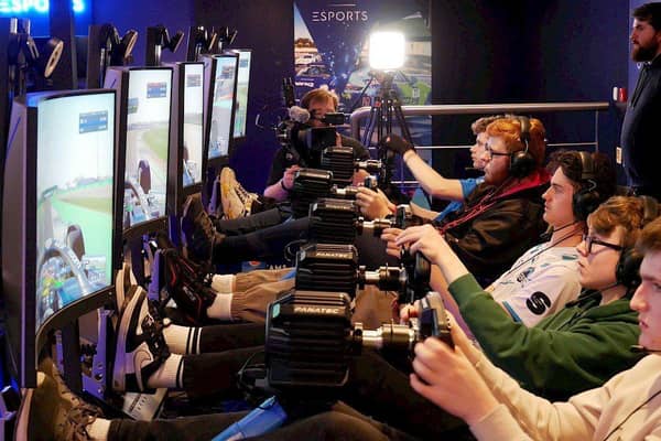 Students taking part in Esports racing league competiton at Williams HQ