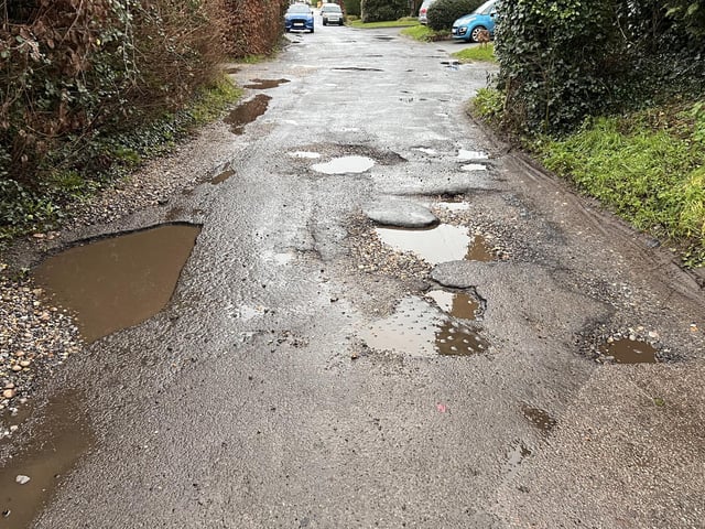 Potholes in Browns Lane in Storrington