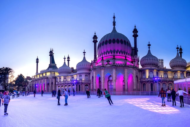 The ever-popular Brighton Pavilion ice-rink opened this week, for the tenth year in succession and this year, the rink is entirely wind and solar-powered. The attraction will be open to the public until January 19.
The huge main rink offers plenty of space for more confident skaters and the separate beginners’ rink with penguin skate aids, provides a safe area for younger skaters to build their confidence. For those looking to just sit back and soak up the festive atmosphere, there’s no charge for spectating from the rink-side Bar &mp; Kitchen or outdoor spectator areas.
Tickets cost from £12 for full price tickets (aged 12 and over), £9 for juniors (under 12) and the 45 minute skate times run from 10am to 10pm daily. The box office is open from 9.30am and visitors are strongly advised to book tickets in advance to be sure of their skating slot.