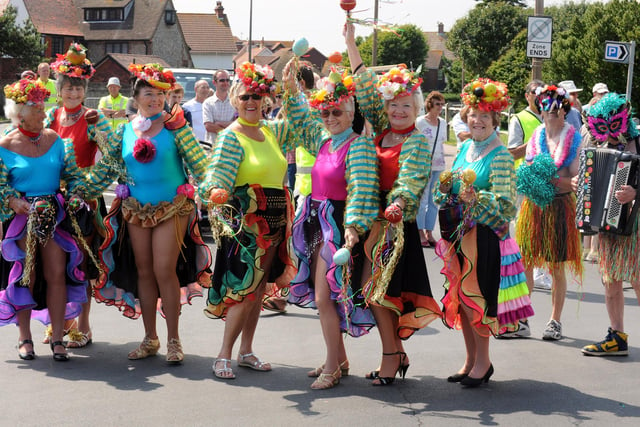 Members of the Antique Broads in their flamboyant and colourful costumes