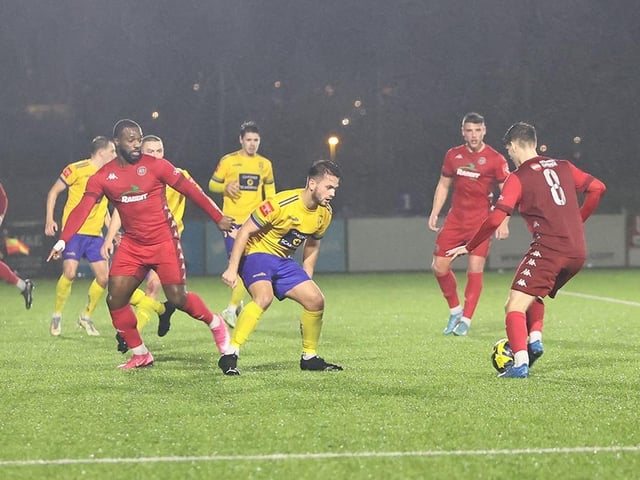 Action from Worthing FC's 4-0 win at Lancing FC in the third round of the Sussex Senior Cup