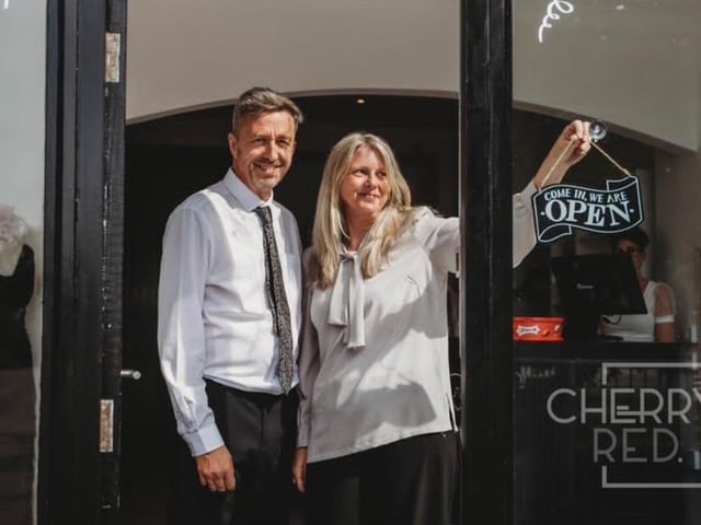 Vanity Flair Boutique owner Caroline Turner with her partner Daniel opening the shop in Ferring