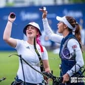 The GB recurve team - including Bryony Pitman - celebrating their success | Picture: Team GB/ World Archery