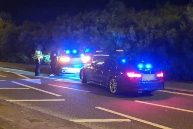 Specialist officers from Sussex Police’s Roads Policing Unit, Tactical Firearms Unit (TFU), and Dogs Unit worked together to bring the vehicle safely to a stop at about 2am on the A259, Brighton Road, Shoreham. Photo: Sussex Police