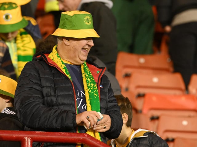 Horsham fans celebrating after the Emirates FA Cup First Round match between Barnsley and Horsham at Oakwell Stadium.