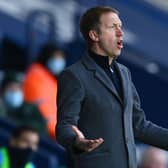 Brighton's manager Graham Potter shouts instructions to his players from the touchline during the English Premier League football match between West Bromwich Albion and Brighton and Hove Albion.