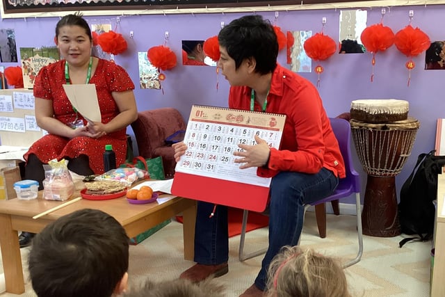 Parents Tian Head and Felicia Wong joined year-one pupils to celebrate Chinese New Year