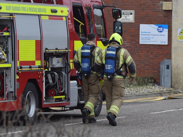 The fire service by the wastewater treatment works in Eastbourne. Picture from Sussex news and pictures