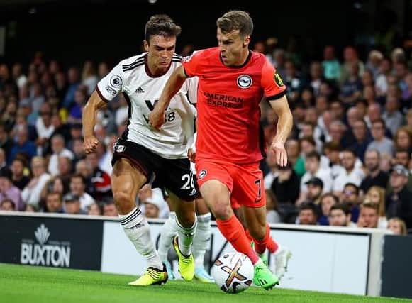 Brighton and Hove Albion midfielder Solly March missed a decent chance during their 2-1 loss in the Premier League at Fulham