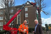 Cllr Robert Smart with contractors removing a dead street tree on Compton Street. Photo: Eastbourne Conservatives