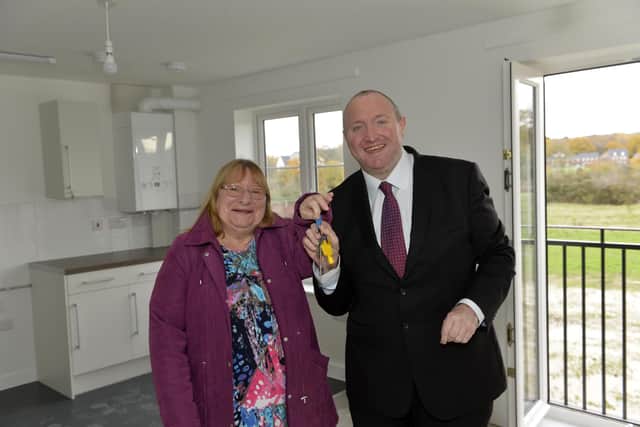 Cllr Michael Jones and Cllr Sandra Buck at Newell House, Forge Wood (Pic by Jon Rigby)