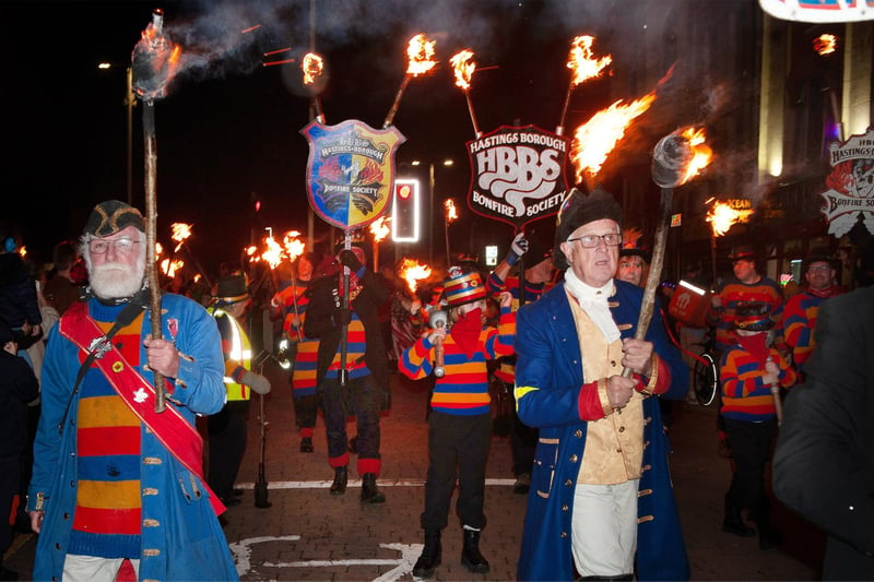 Thousands from all over Sussex come together to march through the streets of Hastings for its yearly bonfire. The grand procession features flaming torchlights, fireworks, drumming and the burning of the effigy.