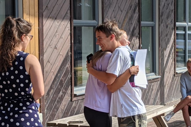 Students at Claremont Senior School with their A-level results