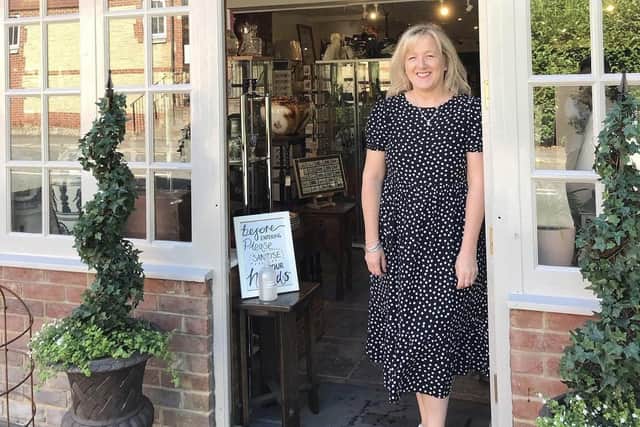 Helen Johnson, owner of The Corn Store Emporium in Pulborough, pictured when her tea room and shop opened in 2020. She says her business is being damaged by the closure of the A29 following a landslide on December 28