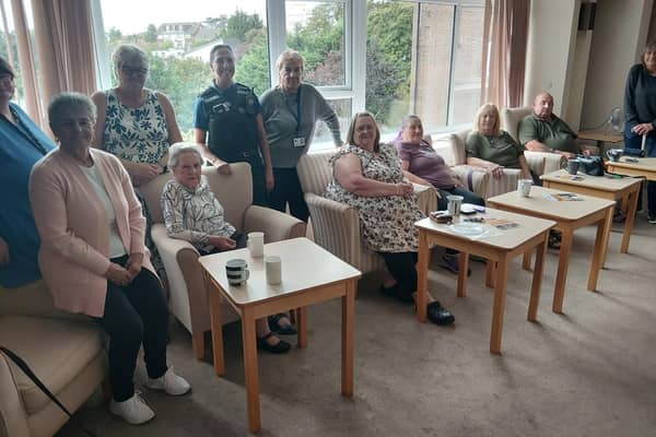 Members of the Hastings Neighbourhood Policing Team visited Beaufort Court, to discuss safety and security, after residents raised concerns about people they did not recognise entering the premises. Photo: Hastings Police