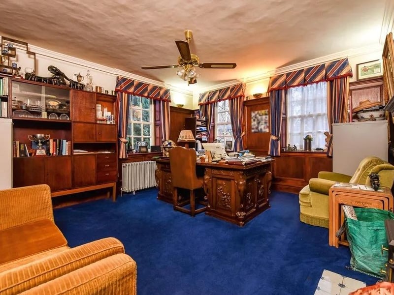 The ground floor accommodation leads from a central hall to a double aspect formal drawing room, dining room, sitting room, a large study and an office