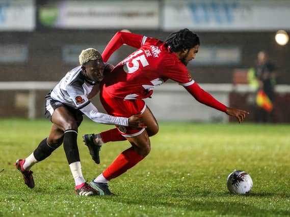 Action from Eastbourne Borough's 1-1 draw at Dover