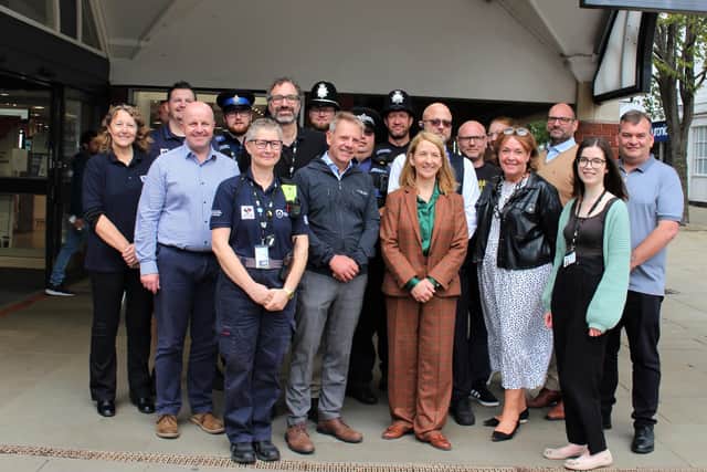 Sussex Police and Crime Commissioner Katy Bourne with members of Sussex Police, officers and councillors from Horsham District Council and members of the newly-formed Business Crime Reduction Partnership in Horsham town centre. Photo contributed