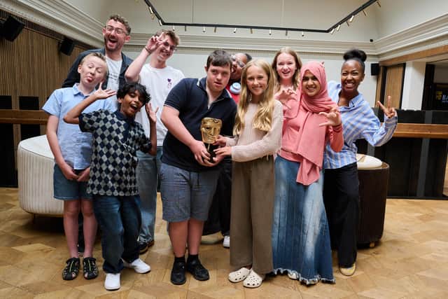 Sam Townsend, Ali Plumb, Kyle, Noah, Louis, Caitlyn, Elemie, Michalina, Hana and Angellica Bell attend the Young Presenter Audition Day, on Saturday, July 18, 2026 at BAFTA, 195 Piccadilly, London, U.K. (Image ©BAFTA/Jordan Peck, 2026).