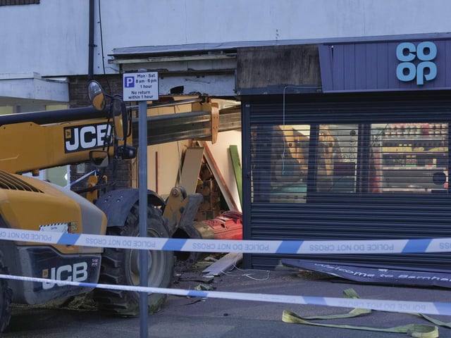 Response units came across a ‘crane attempting to steal an ATM from a supermarket’ in Barnham Road, with one man taken into police custody