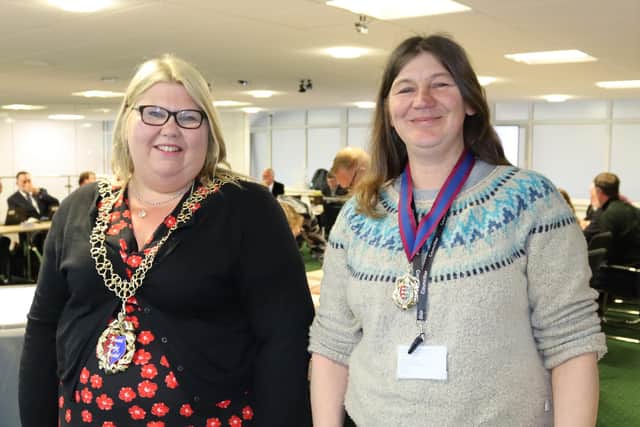 The new mayor of Hastings, Cllr Margi O’Callaghan and deputy mayor, Cllr Heather Bishop. Picture by Kevin Boorman