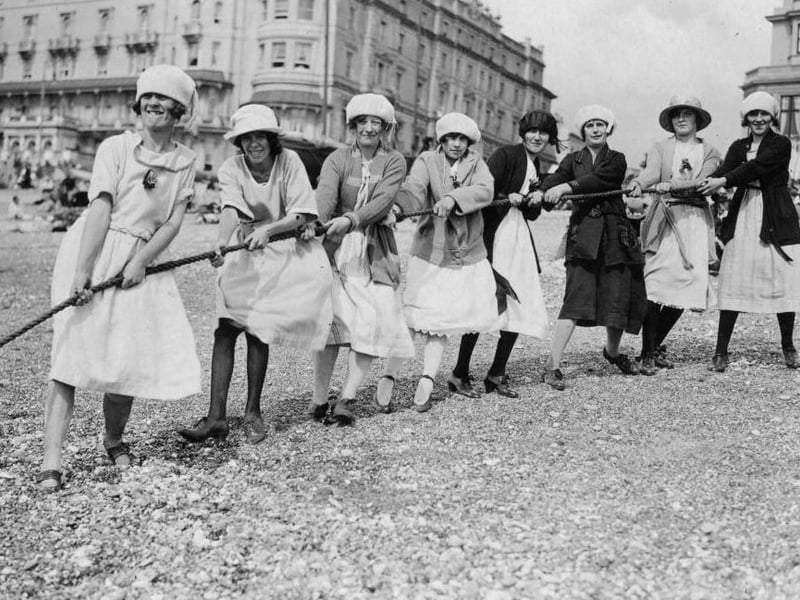 Fun and games on the beach at Hastings during an outing from Ticklers' jam factory in September 1923.