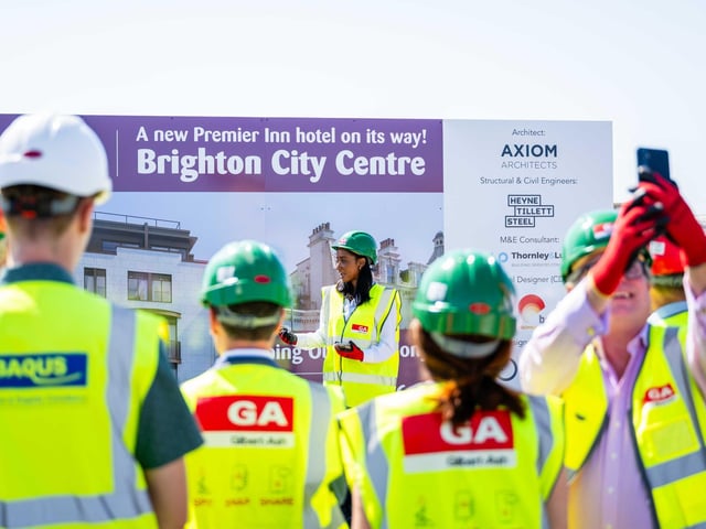 A ceremony was held to mark a construction milestone at a new Premier Inn hotel in Brighton