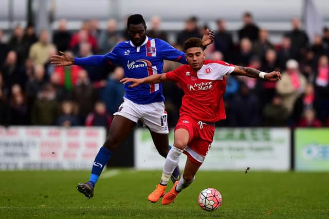 Horsham new boy Harry Osborne (right) in action for of Welling United  during the Emirates FA Cup second round match against Carlisle United in 2015. Picture by Dan Mullan/Getty Images