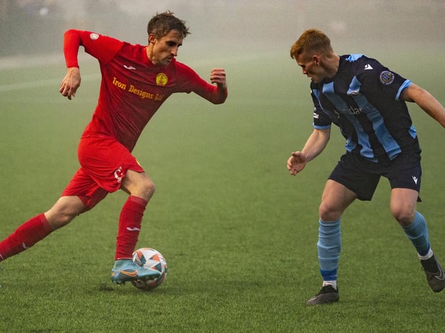 Action from a fog-hit Newhaven v Crowborough clash at Fort Road