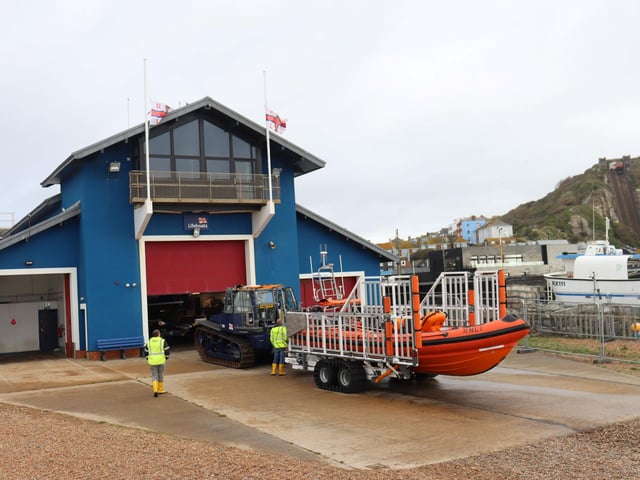 New faster Atlantic lifeboat is trialled at Hastings. Pics by Kevin Boorman