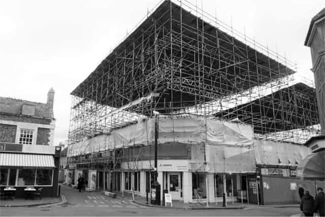 One person edited a photo of the scaffolding to be in black and white, posting it as a joke on Facebook with the caption: “Found this old picture of Seaford about 70 years ago I’m told.” (Credit: Mark Budd)