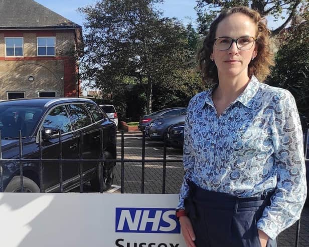 Alison Bennett outside an NHS facility in Sussex