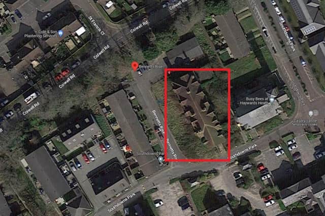 Linden House Developments Ltd wants to demolish the derelict Linden House in Southdowns Park, Haywards Heath, to make way for 17 flats. Photo: Google Maps