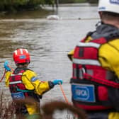Urgent advice has been issued to animal owners to keep pets, livestock and wildlife safe after widespread flooding. Picture shows members of RSPCA water rescue team who were deployed to try and rescue two horses that were trapped in flood water. Photo: Emma Jacobs