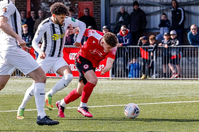 Action from Eastbourne Borough's National South win ovder Dartford at Priory Lane