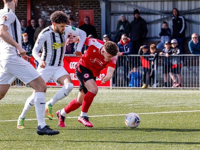 Action from Eastbourne Borough's National South win ovder Dartford at Priory Lane
