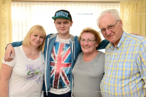 Charlie Hilton with mum Lynda and grandparents David and Pam Hilton in September 2014, before his cruise to Italy. Picture: Derek Martin / Iconic Media Group