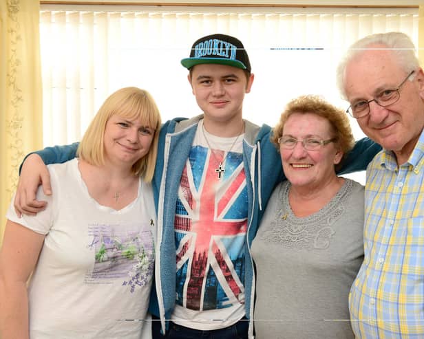 Charlie Hilton with mum Lynda and grandparents David and Pam Hilton in September 2014, before his cruise to Italy. Picture: Derek Martin / Iconic Media Group