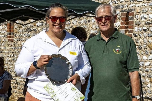 Harriet Goss receives the Silver Salver from Colin Crane at East Preston and Kingston Horticultural Society flower show