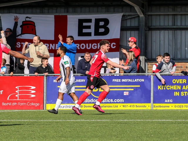 Action from Eastbourne Borough's National South win ovder Dartford at Priory Lane