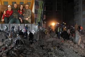 Ahmet Ungan - with his wife Belinda and children Lara and Jem - are raising money for those affected by the tragic events in Turkey and Syria. Meanwhile, rescuers are continuing to search for victims and survivors amidst the rubble of buildings. (Photo by KYRIAKOS FINAS/SOOC/AFP via Getty Images)