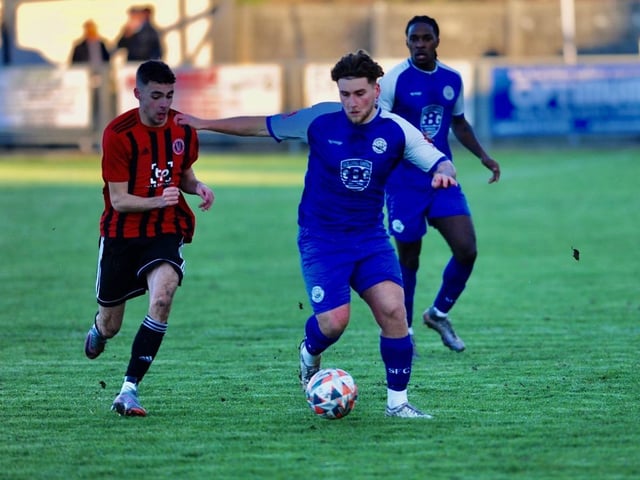 Action from Shoreham's win over AFC Varndeanians in the SCFL premier division