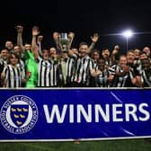 Peacehaven and Telsocmbe with the RUR Cup | Picture: Simon Roe for the Sussex FA