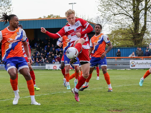 Action from Eastbourne Borough's final-day 3-2 win at Braintree - the Sports have stayed up with six points to spare