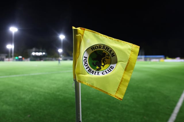 A detailed view of the Horsham FC corner flag prior to the Emirates FA Cup First Round Replay match between Horsham and Barnsley at The Camping World Community Stadium.