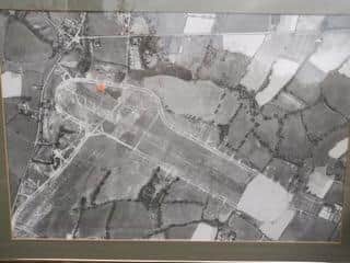 An RAF map of Coolham Airfield. The proposed development site is marked in red.