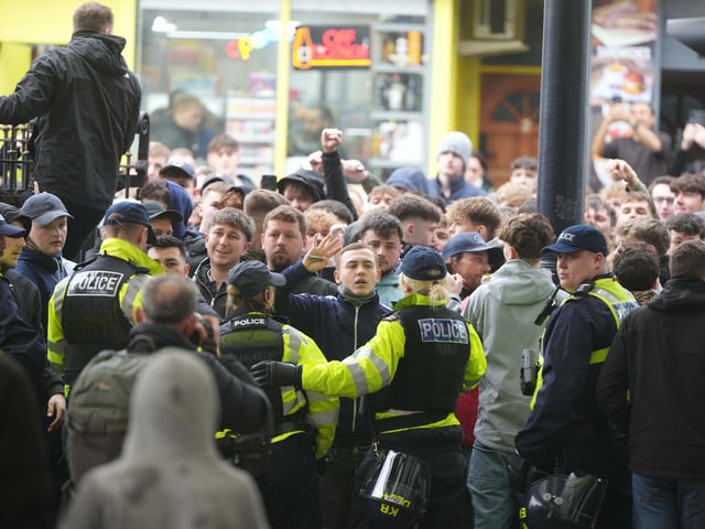 Brighton is swarming with police officers ahead of a Premier League match between Albion and Crystal Palace